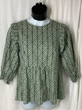 Michelle McDowell L Peplum Top Ruffle Detail Green Cream